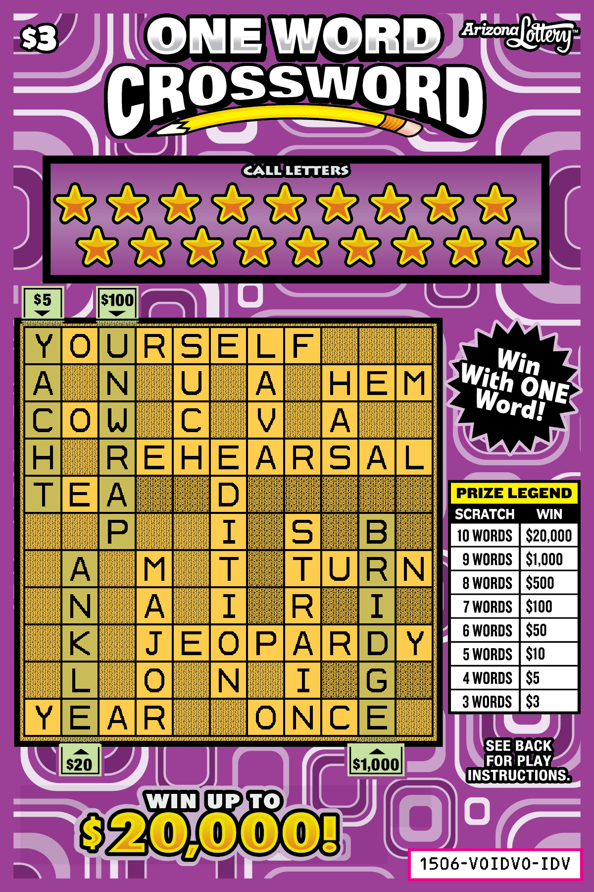 ONE WORD CROSSWORD scratch-off ticket