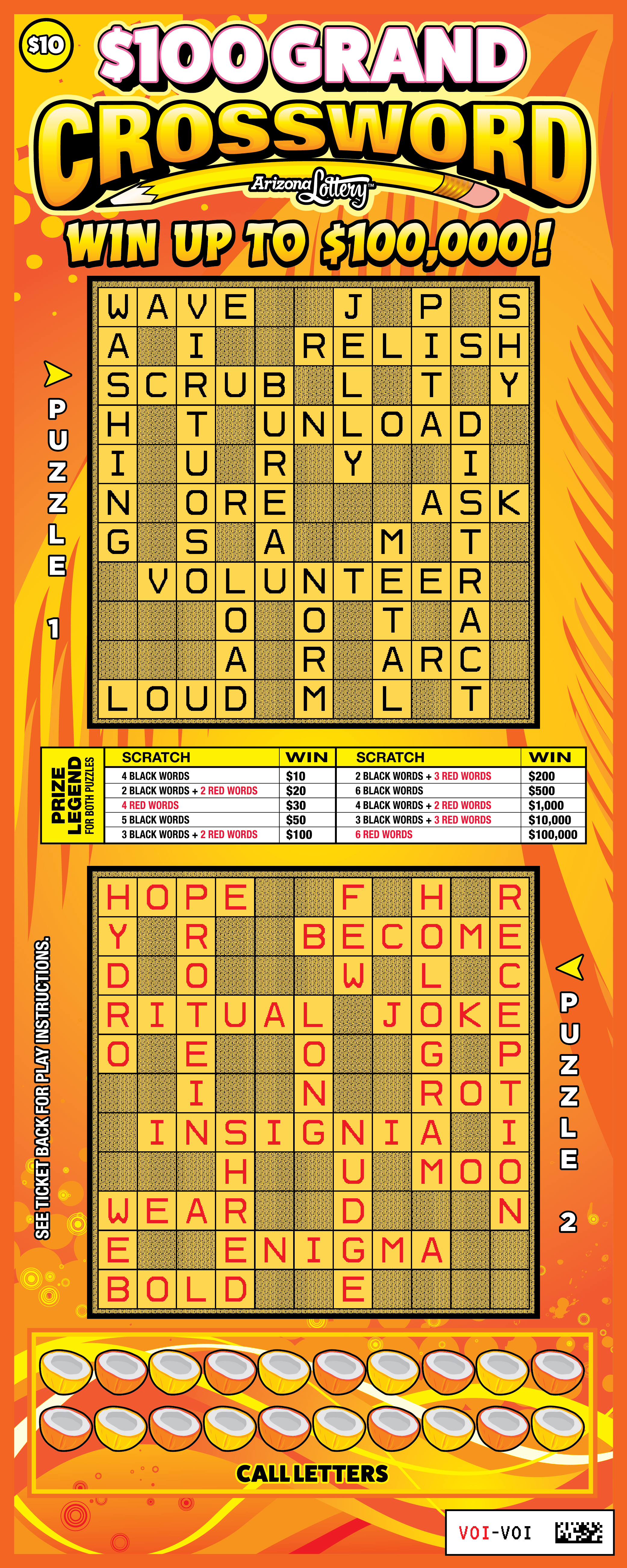 $100 GRAND CROSSWORD scratch-off ticket