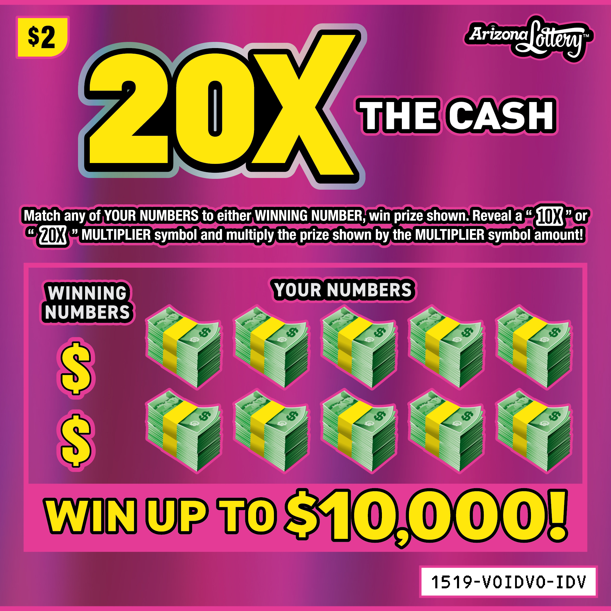 20X THE CASH scratch-off ticket