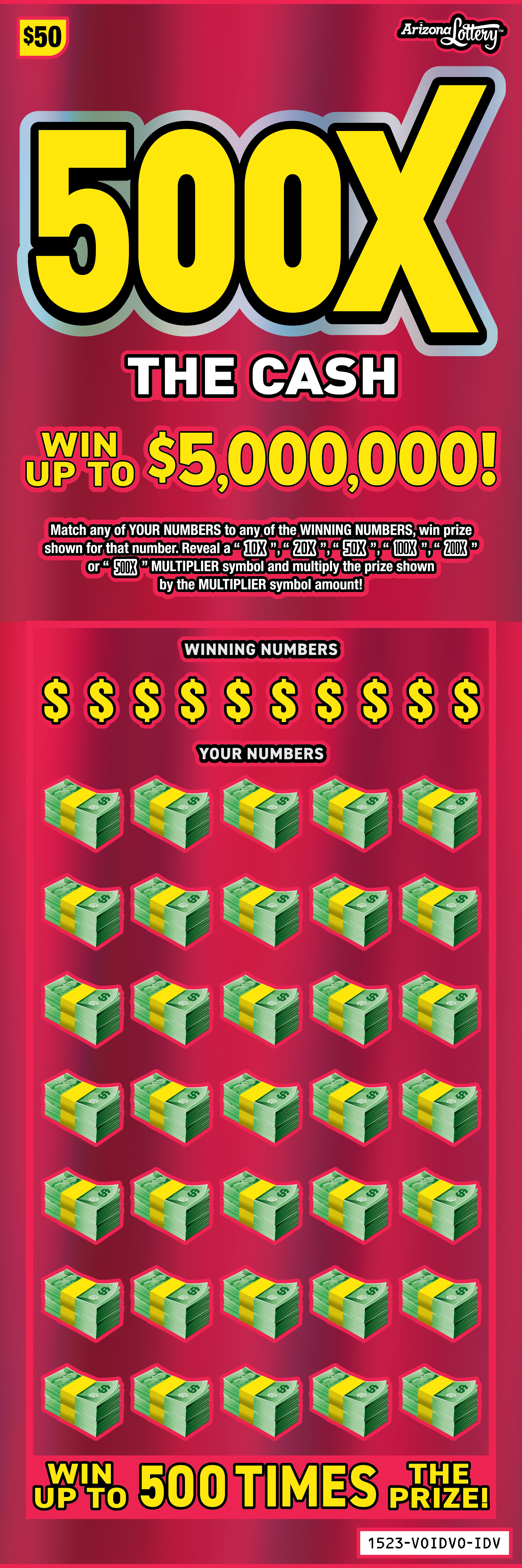 500X THE CASH scratch-off ticket