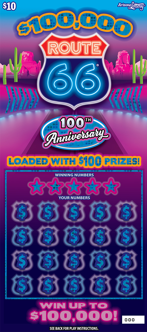 $100,000 ROUTE 66® scratch-off ticket