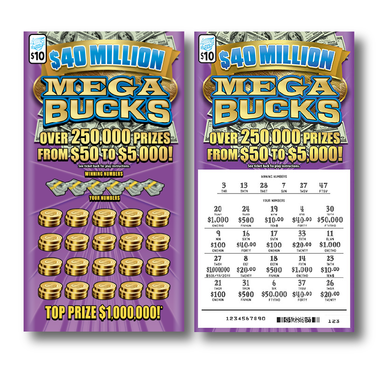 $40 MILLION MEGA BUCKS scratch-off ticket