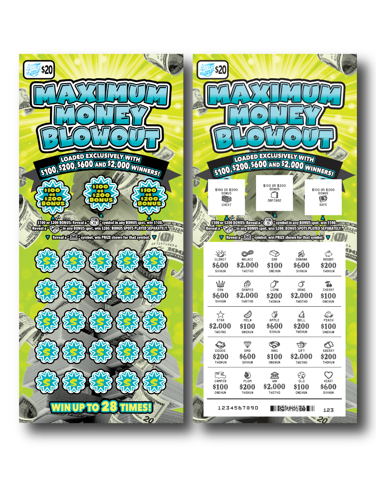 MAXIMUM MONEY BLOWOUT scratch-off ticket
