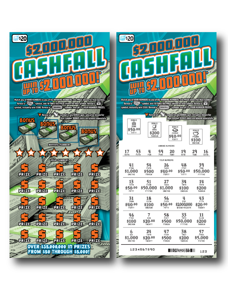$2,000,000 CASHFALL scratch-off ticket