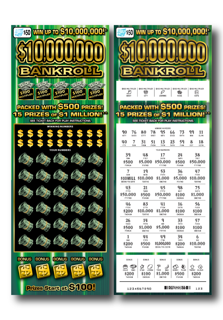 $10,000,000 BANKROLL scratch-off ticket