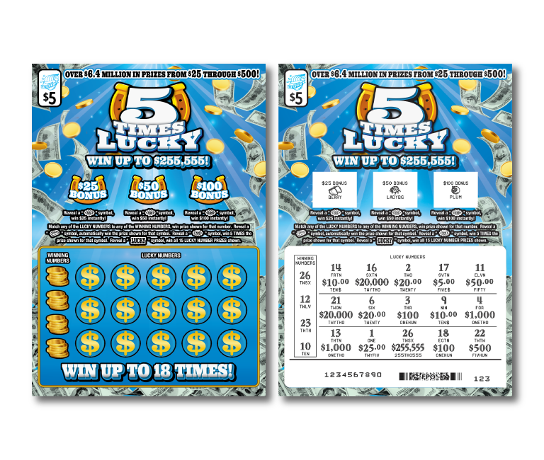 5 TIMES LUCKY scratch-off ticket