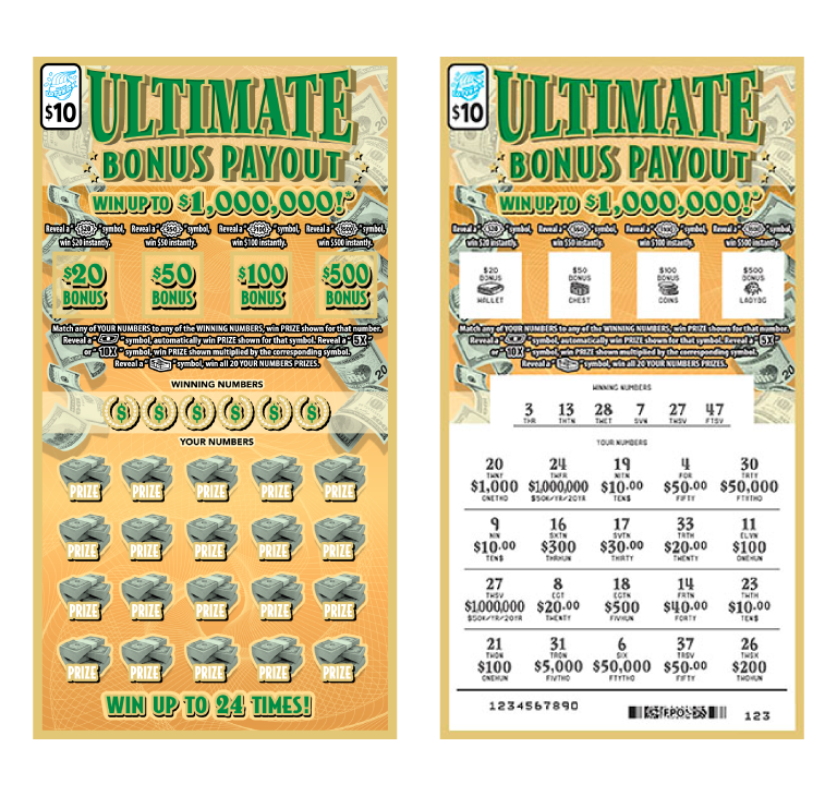 ULTIMATE BONUS PAYOUT scratch-off ticket