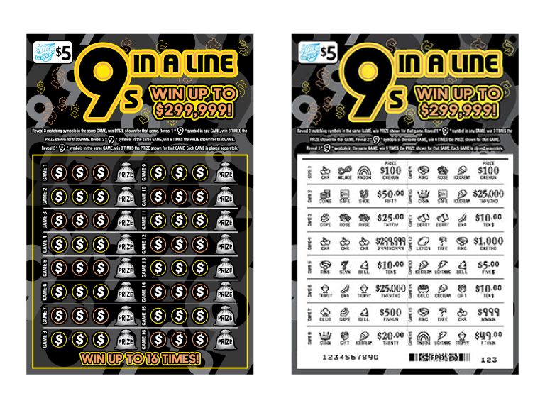 9S IN A LINE scratch-off ticket