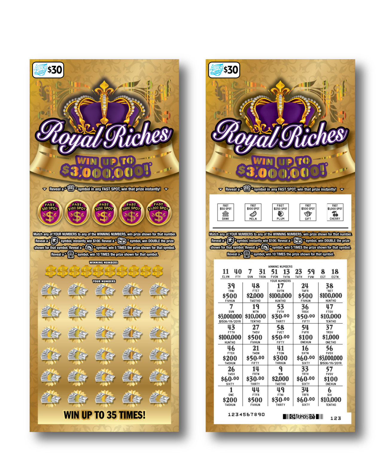 ROYAL RICHES scratch-off ticket