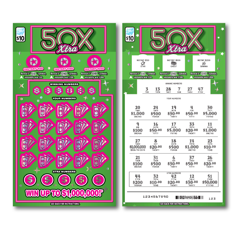 50X XTRA scratch-off ticket
