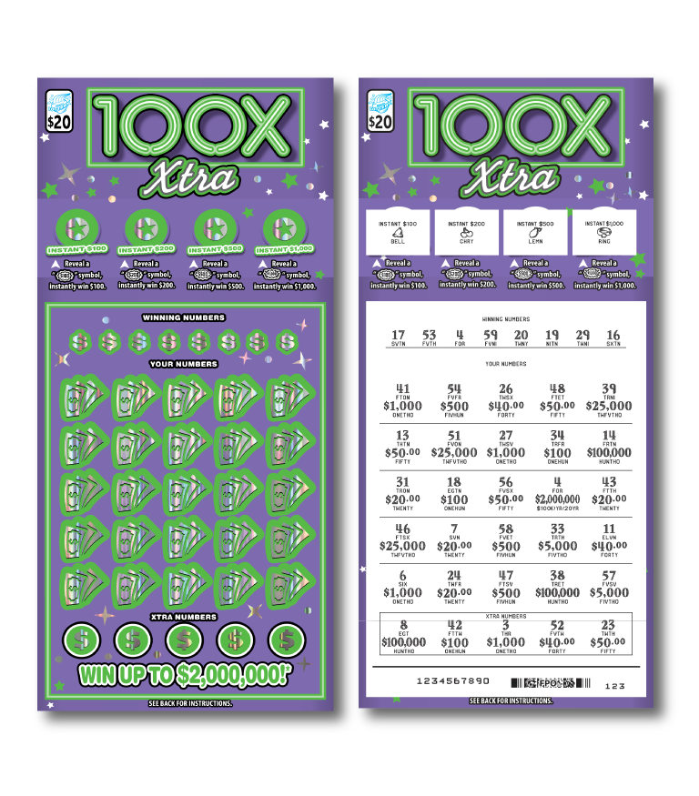 100X XTRA scratch-off ticket