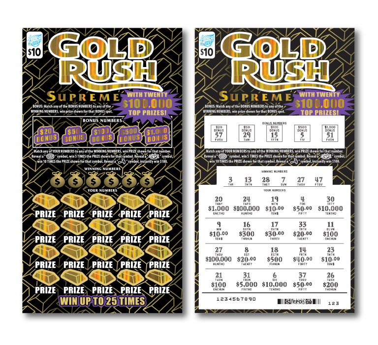GOLD RUSH SUPREME scratch-off ticket