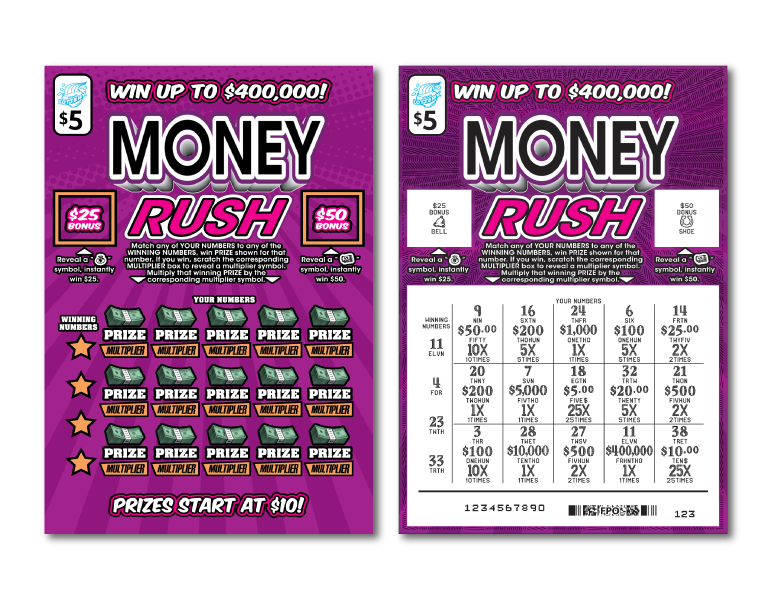 MONEY RUSH scratch-off ticket