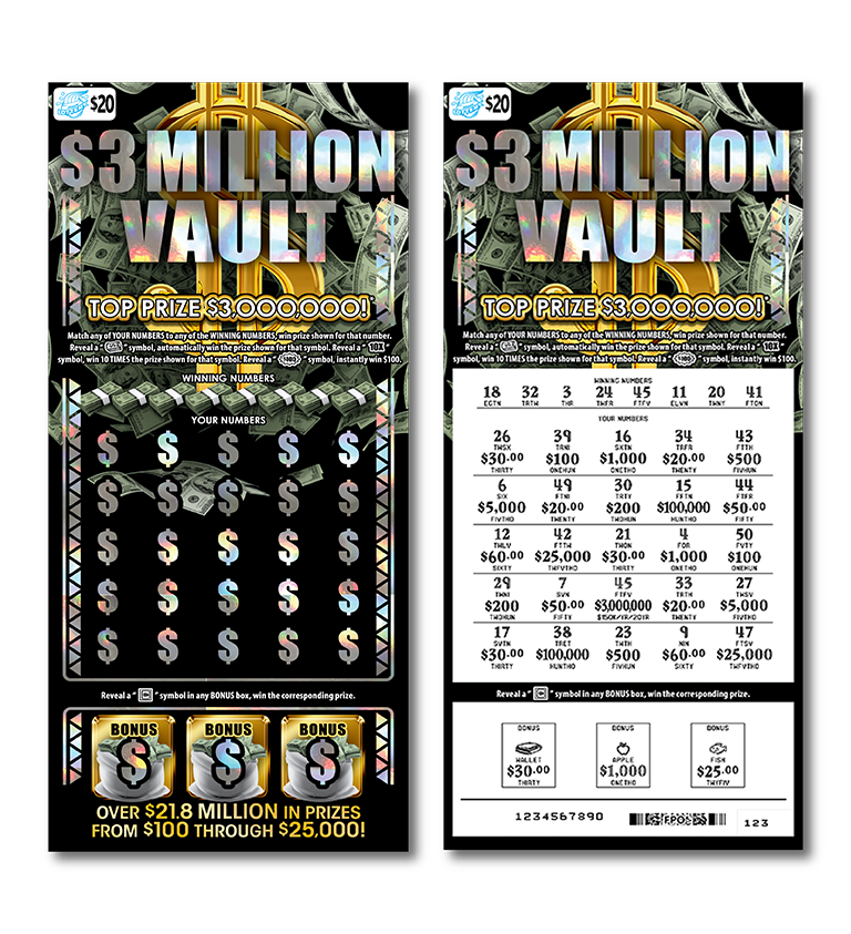 $3 MILLION VAULT scratch-off ticket