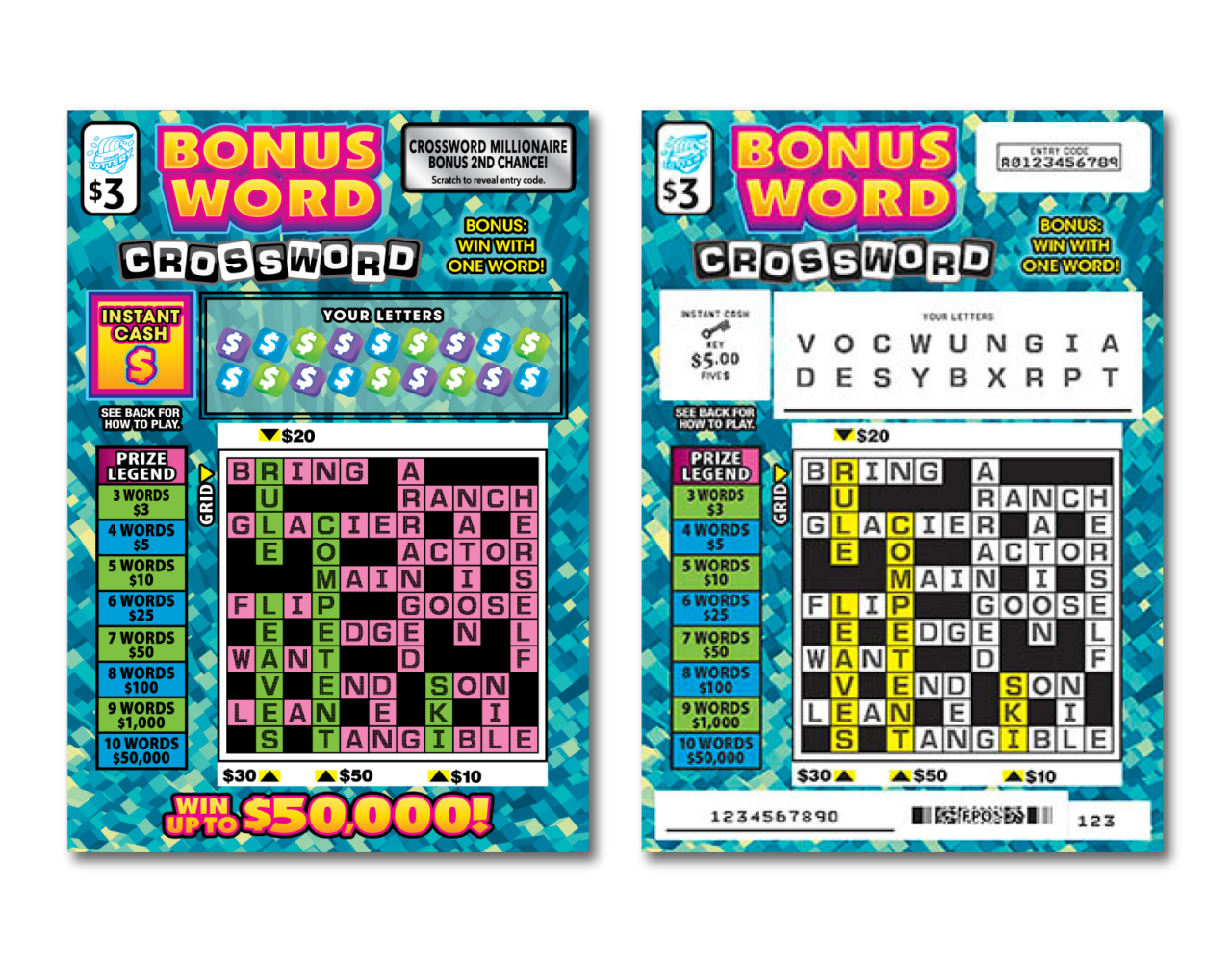 BONUS WORD CROSSWORD scratch-off ticket