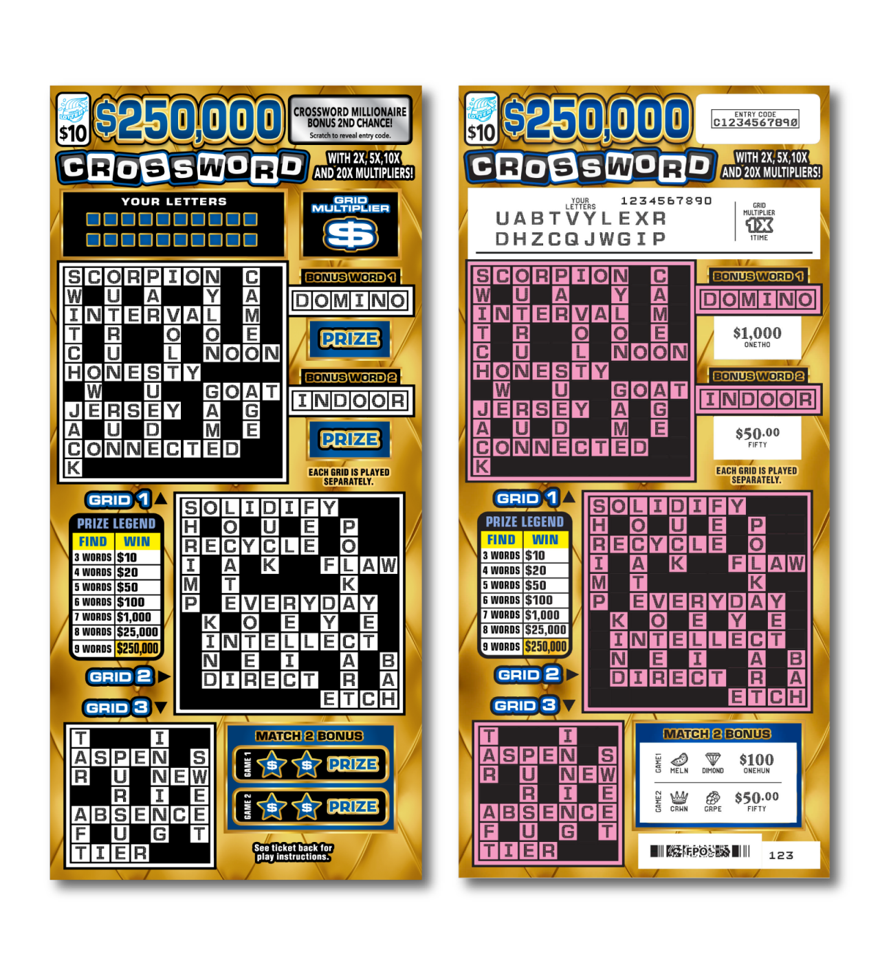 $250,000 CROSSWORD scratch-off ticket