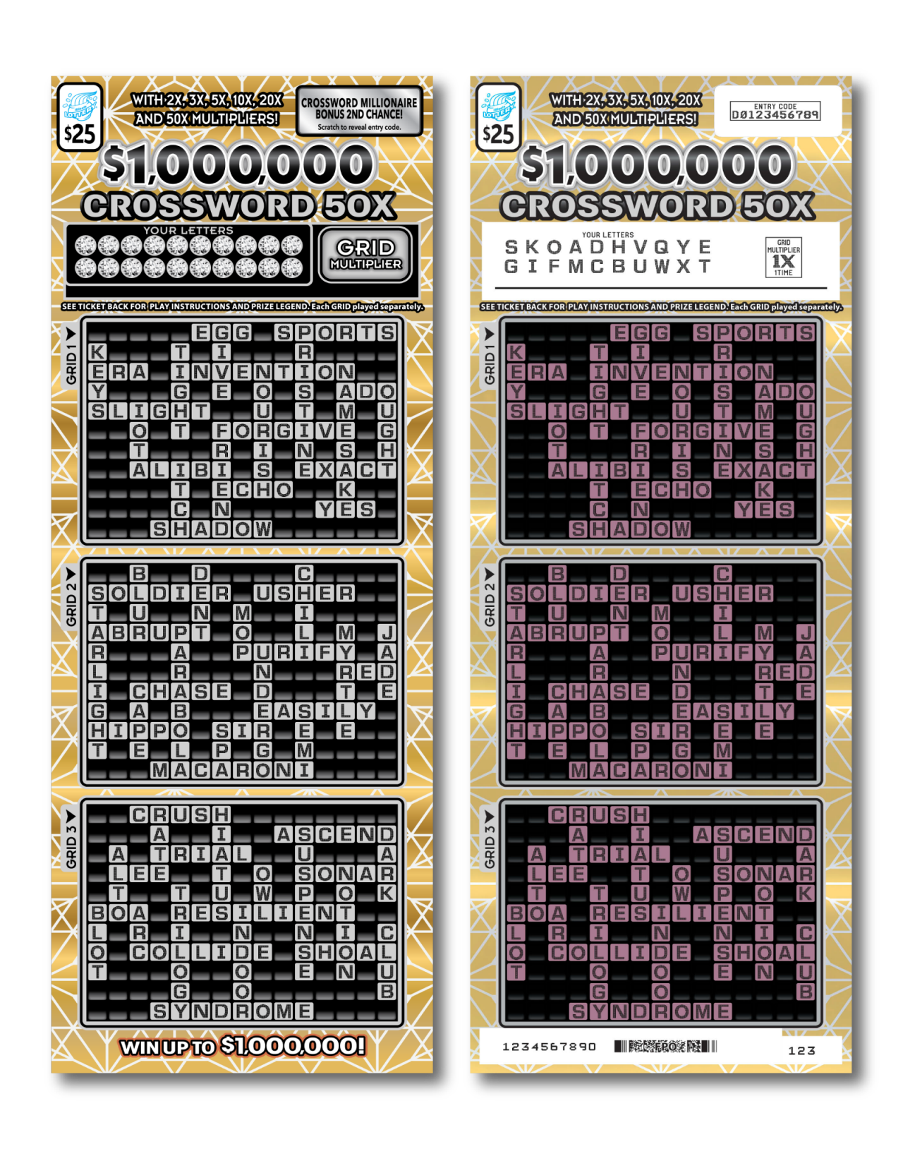 $1,000,000 CROSSWORD 50X scratch-off ticket
