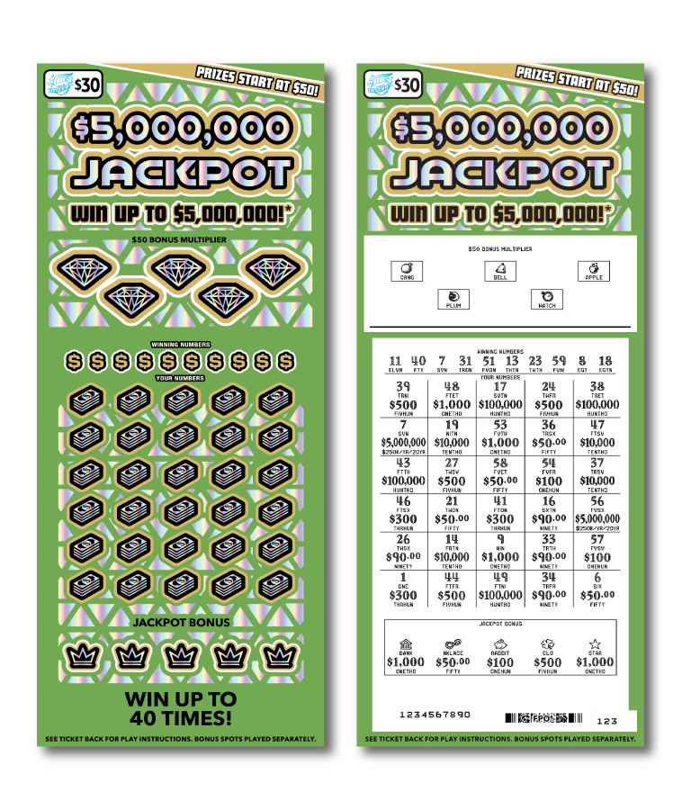 $5,000,000 JACKPOT scratch-off ticket