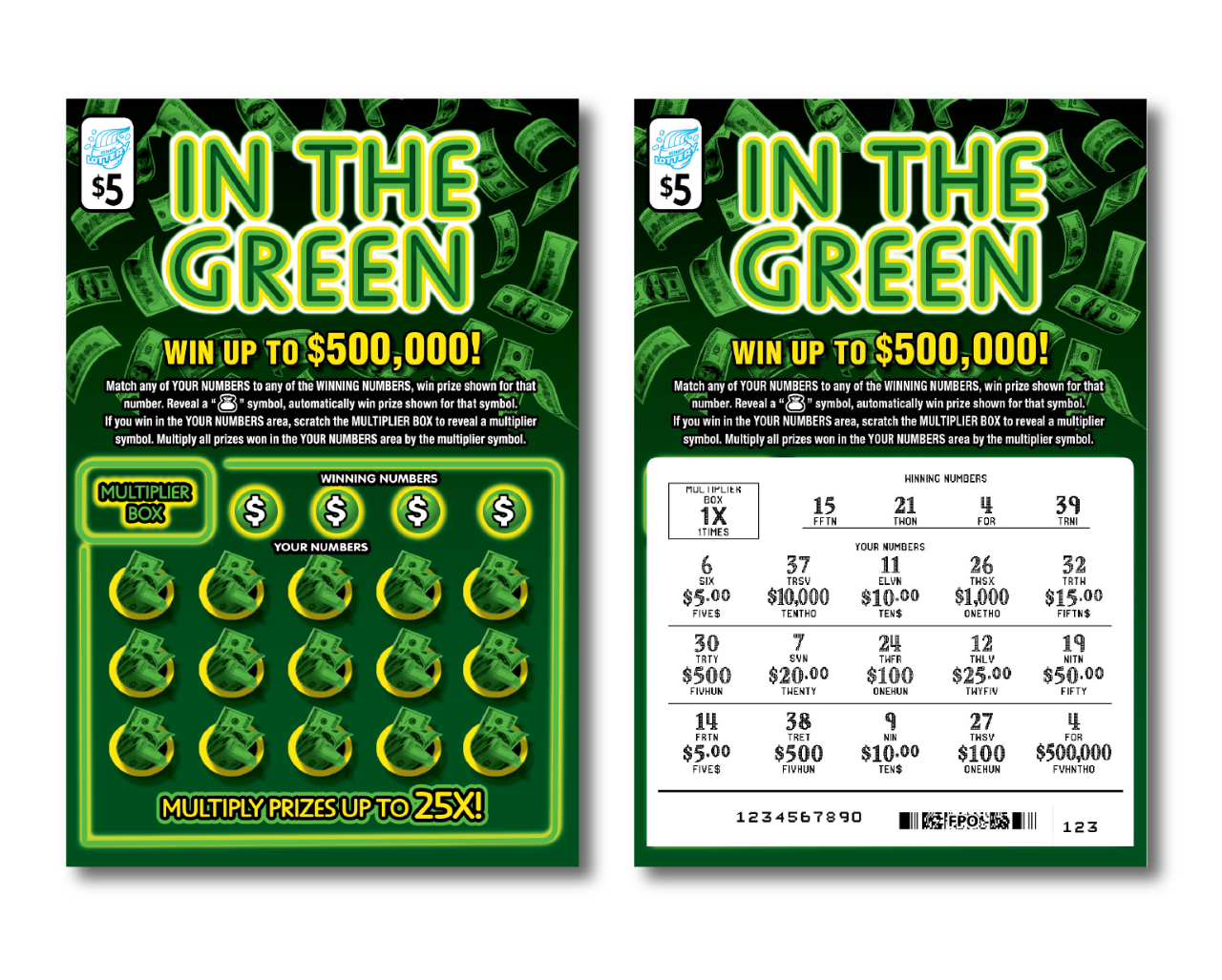 IN THE GREEN scratch-off ticket