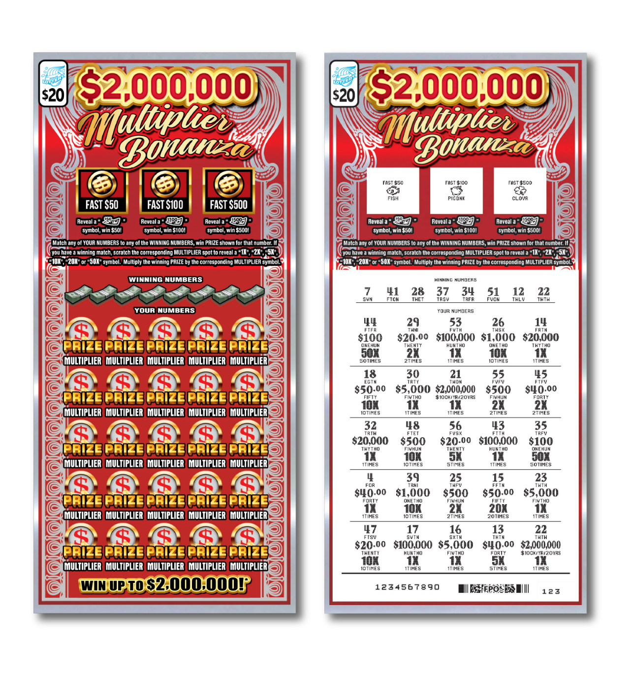 $2,000,000 MULTIPLIER BONANZA scratch-off ticket